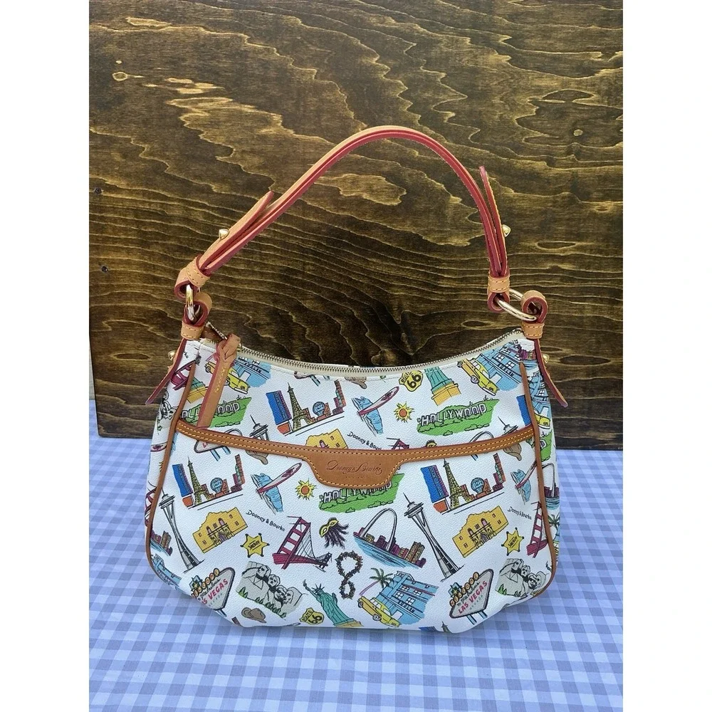 Dooney & Bourke East West Collins Hobo Handbag Americana‎ Hollywood Travel MINT